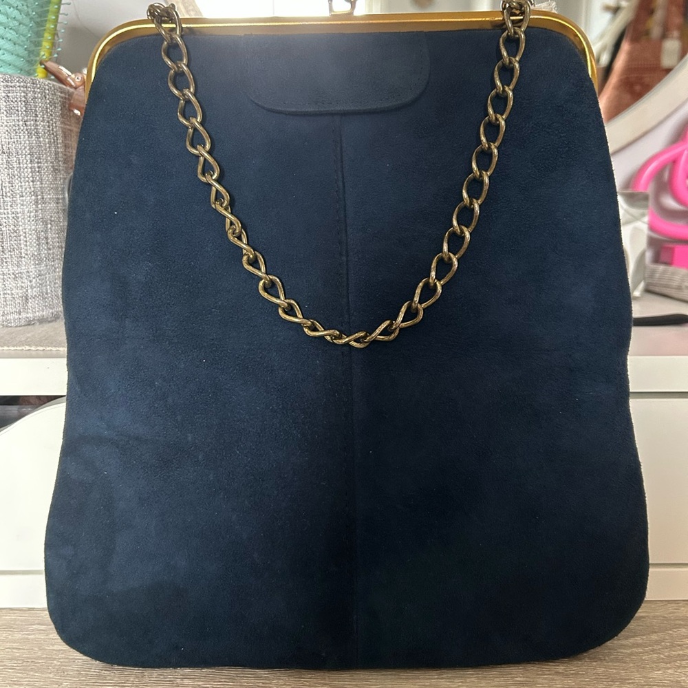 Vintage Navy Suede Chain clutch